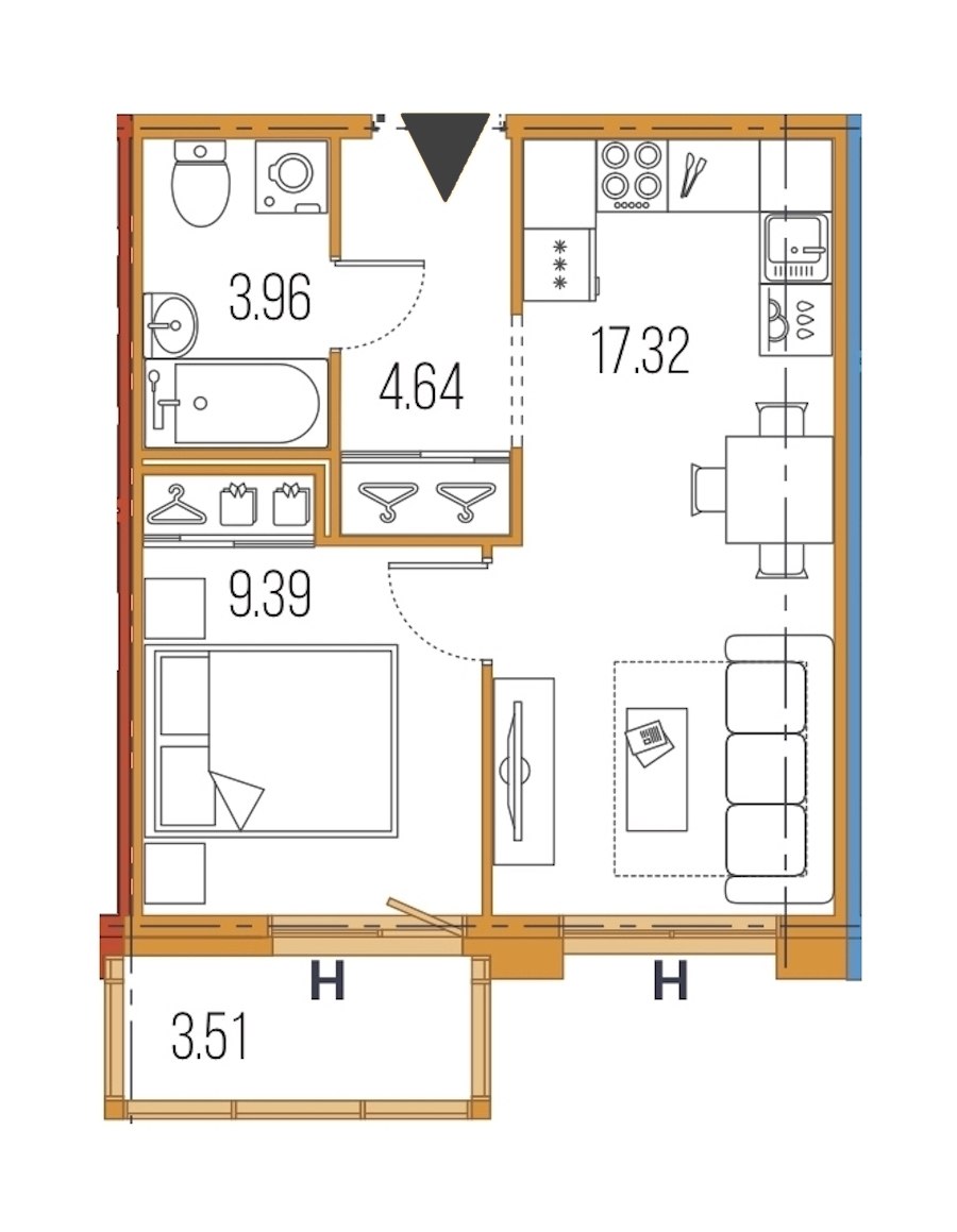 1-комнатная, 35 м² — ЖК ЖК Legenda Героев