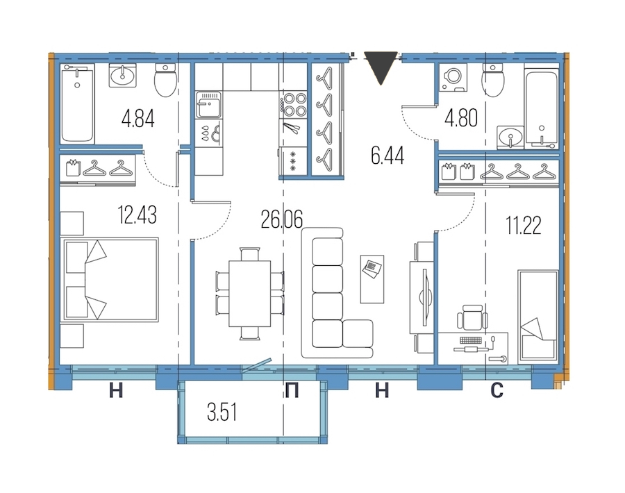 2-комнатная, 66 м² — ЖК ЖК Legenda Героев