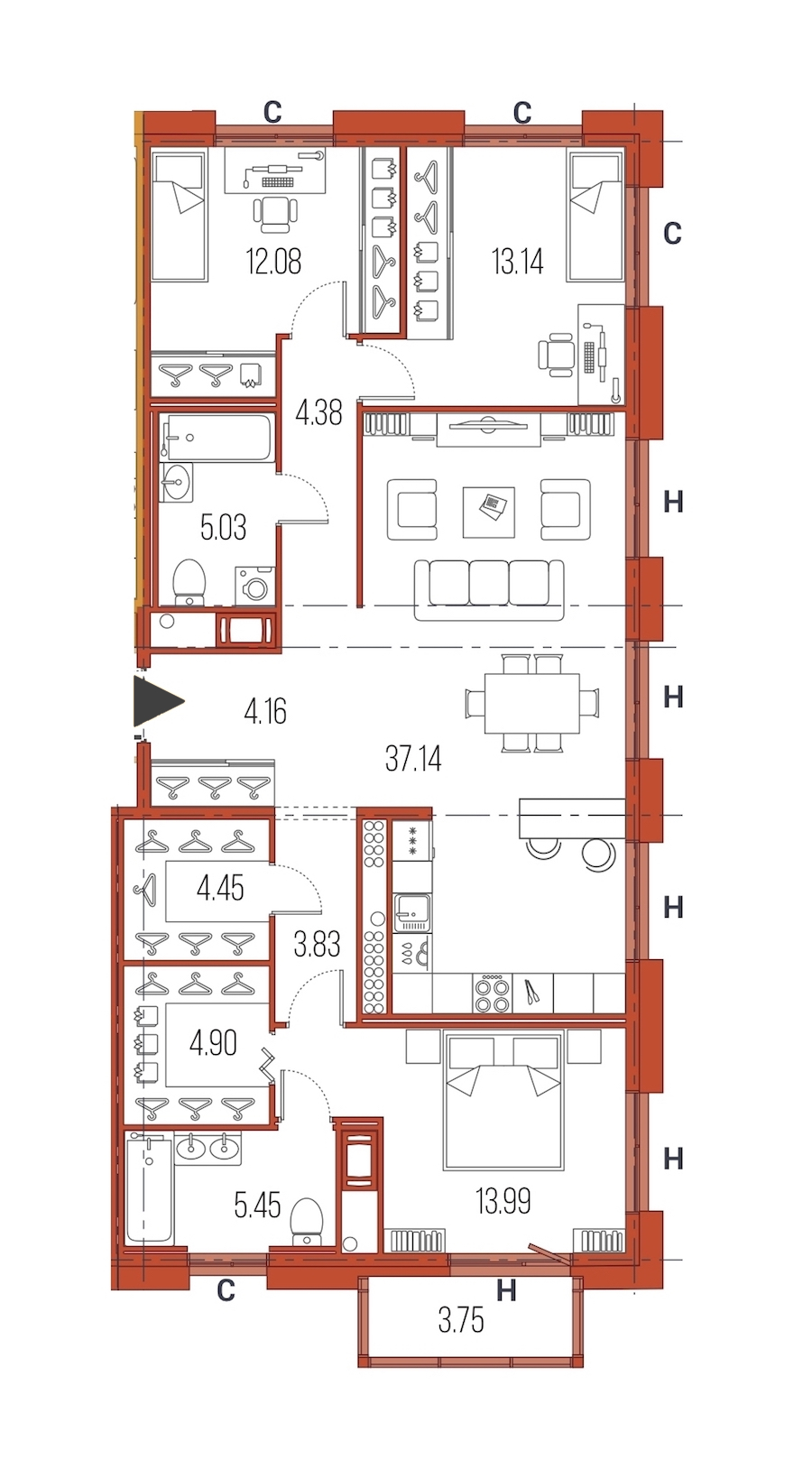 3-комнатная, 109 м² — ЖК ЖК Legenda Героев