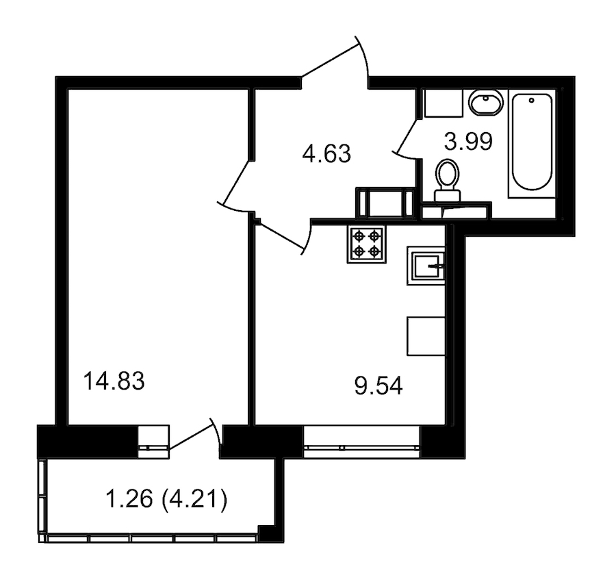 1-комнатная, 37 м² — ЖК ЖК Елизаровский