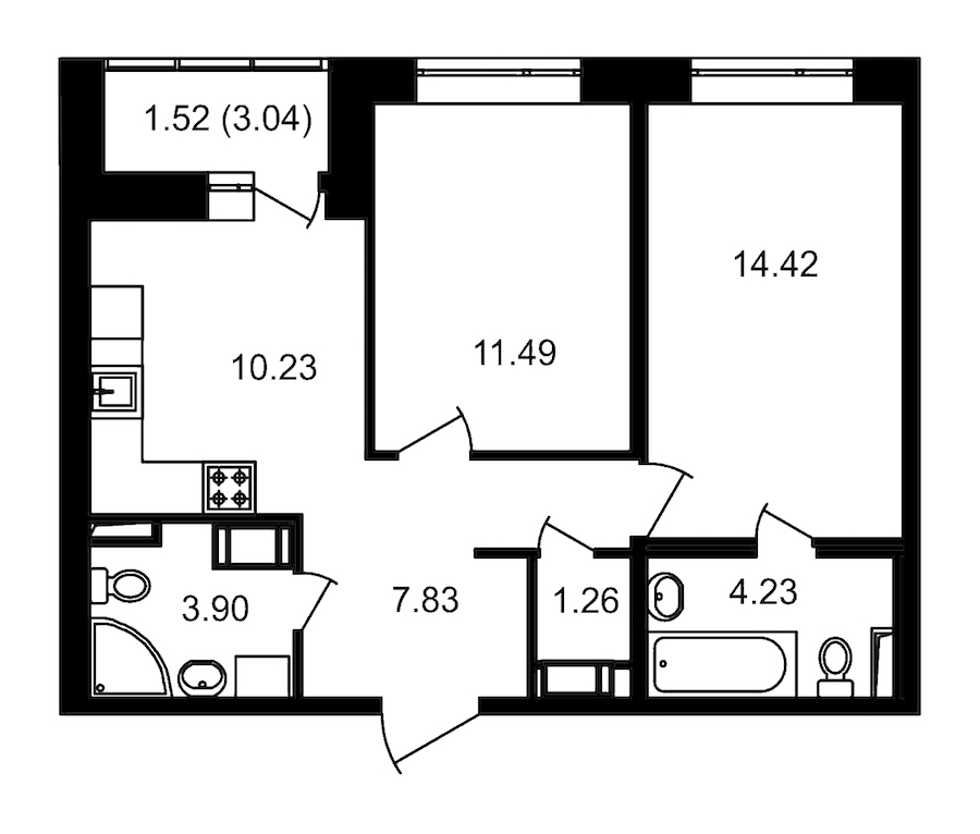 2-комнатная, 56 м² — ЖК ЖК Елизаровский