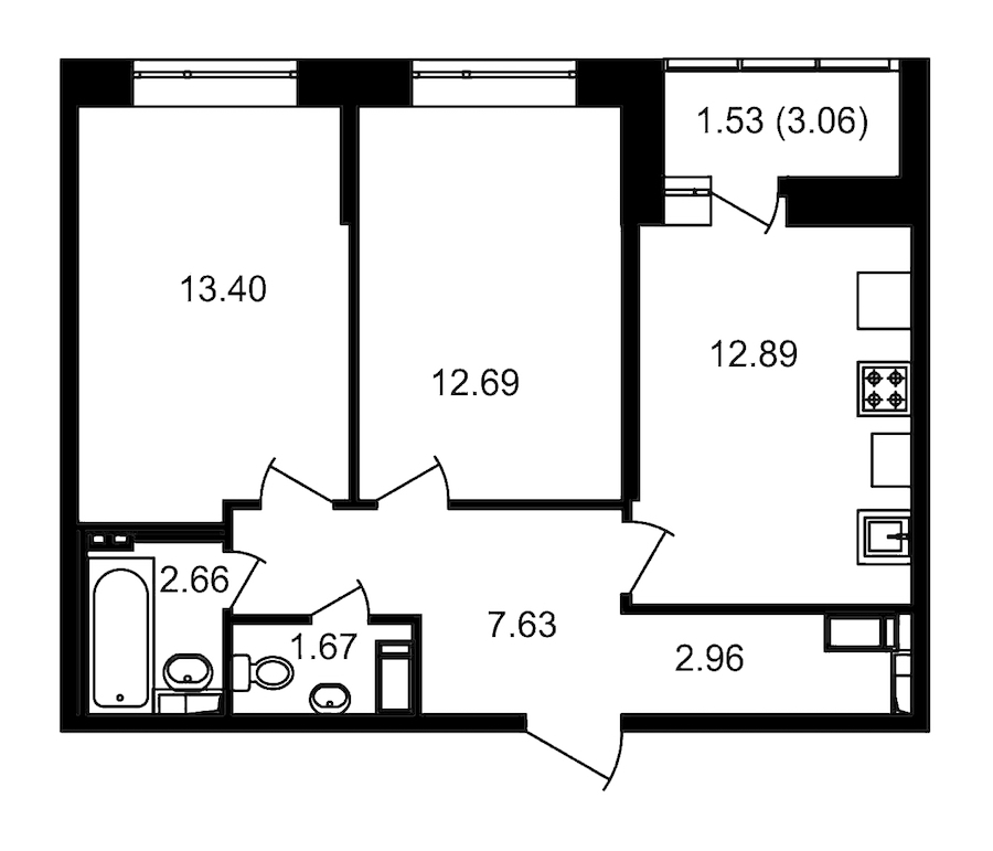 2-комнатная, 57 м² — ЖК ЖК Елизаровский