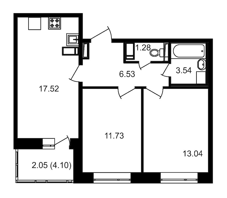 2-комнатная, 58 м² — ЖК ЖК Елизаровский