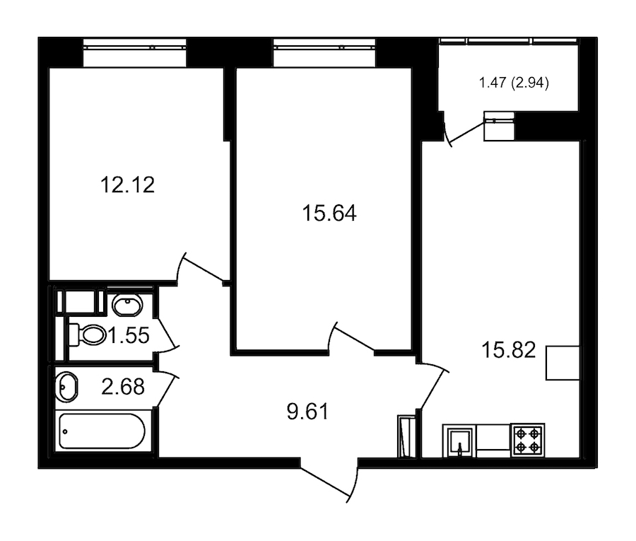 2-комнатная, 60 м² — ЖК ЖК Елизаровский