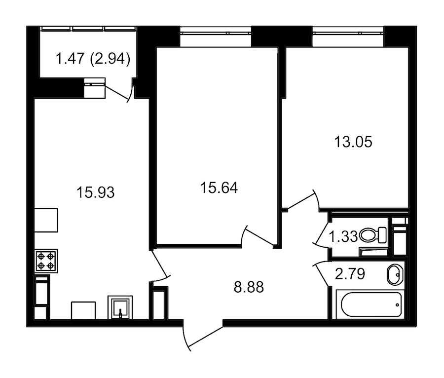 2-комнатная, 61 м² — ЖК ЖК Елизаровский