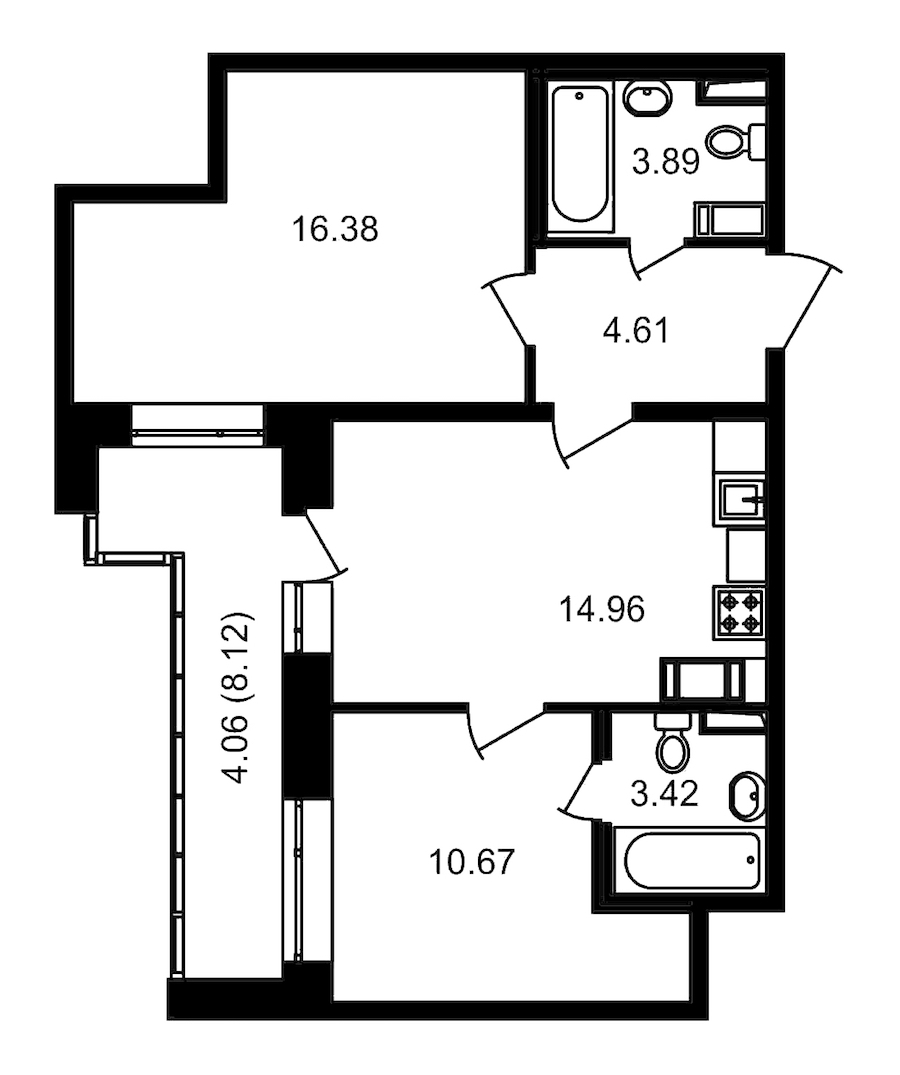 2-комнатная, 62 м² — ЖК ЖК Елизаровский