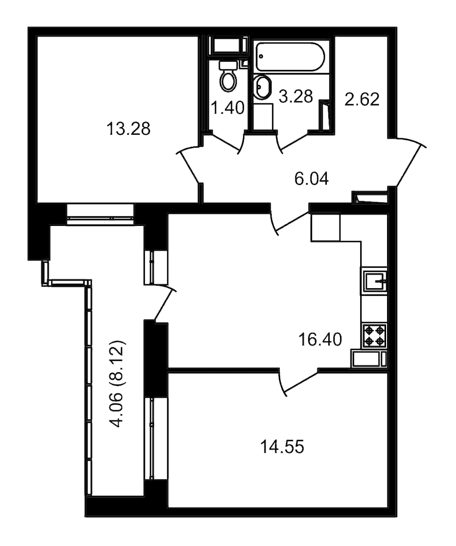 2-комнатная, 66 м² — ЖК ЖК Елизаровский