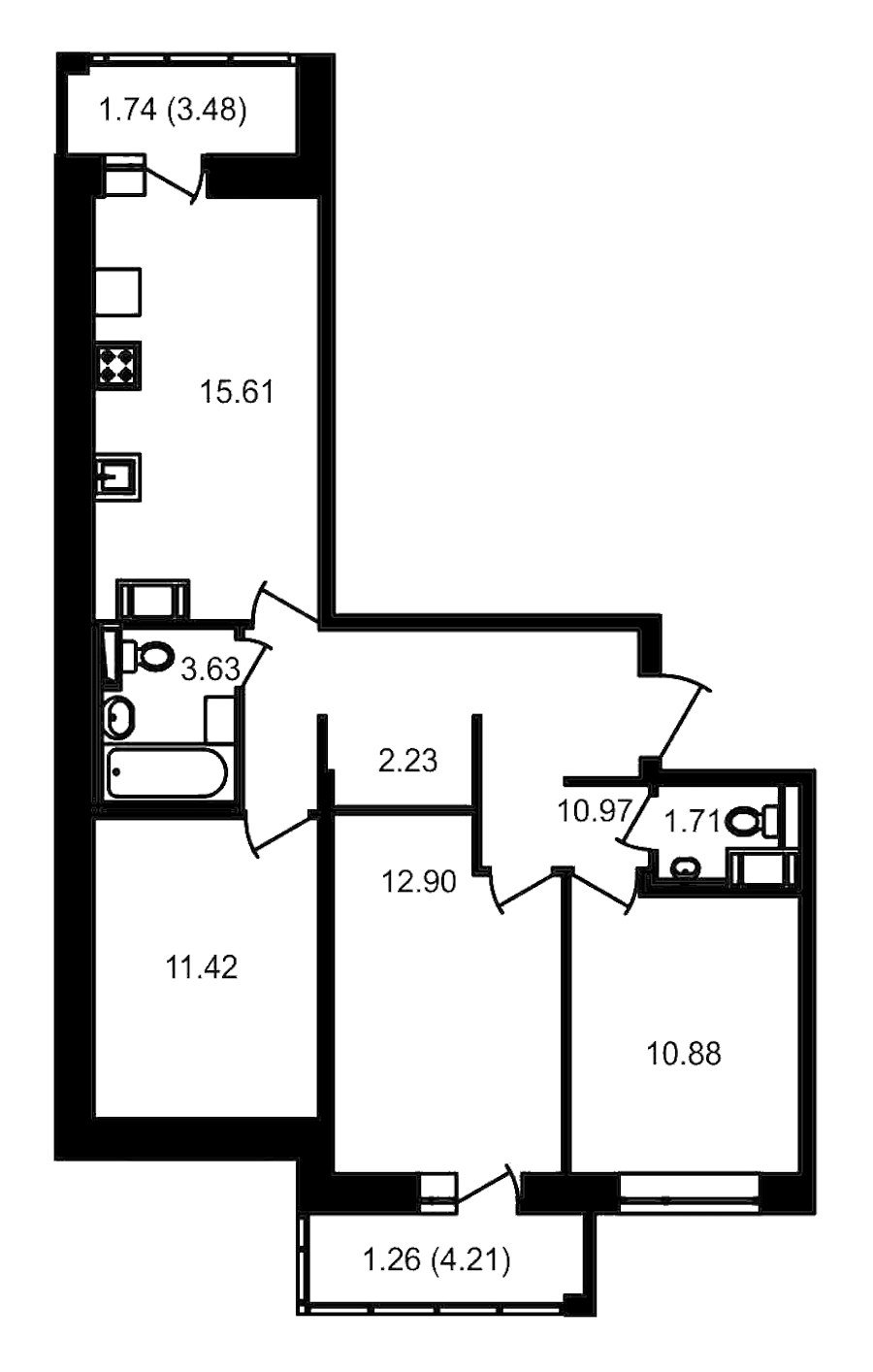 3-комнатная, 77 м² — ЖК ЖК Елизаровский