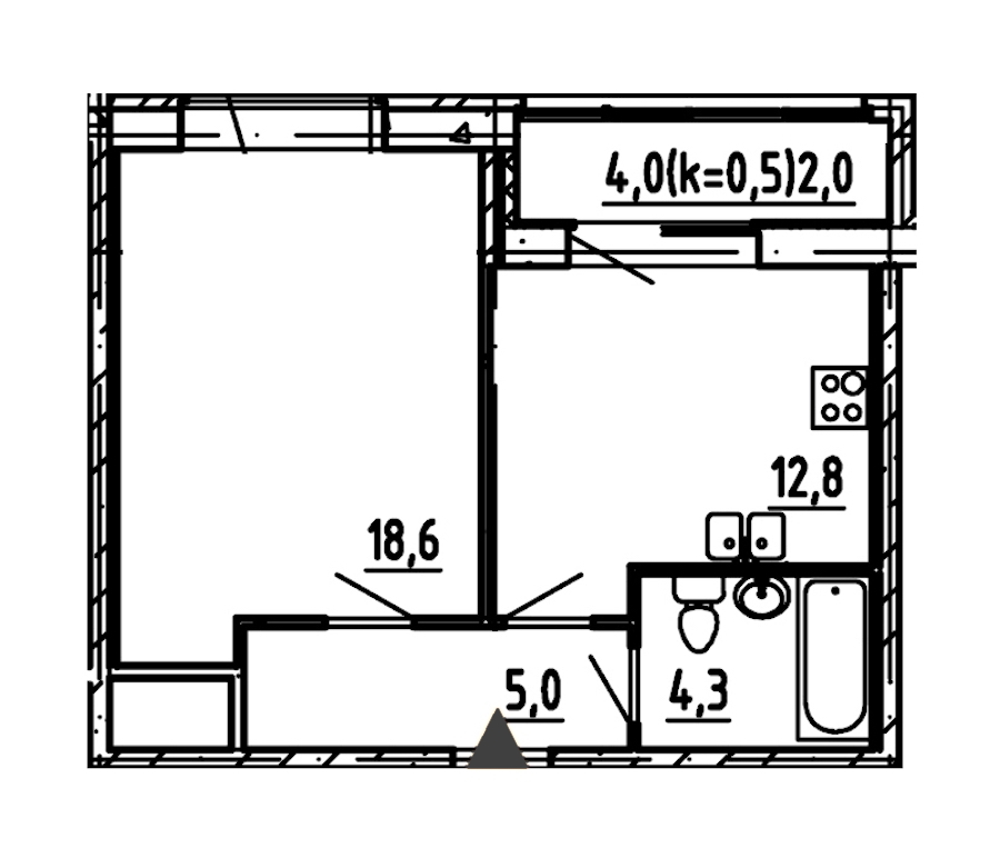 1-комнатная, 43 м² — ЖК ЖК Эталон на Неве