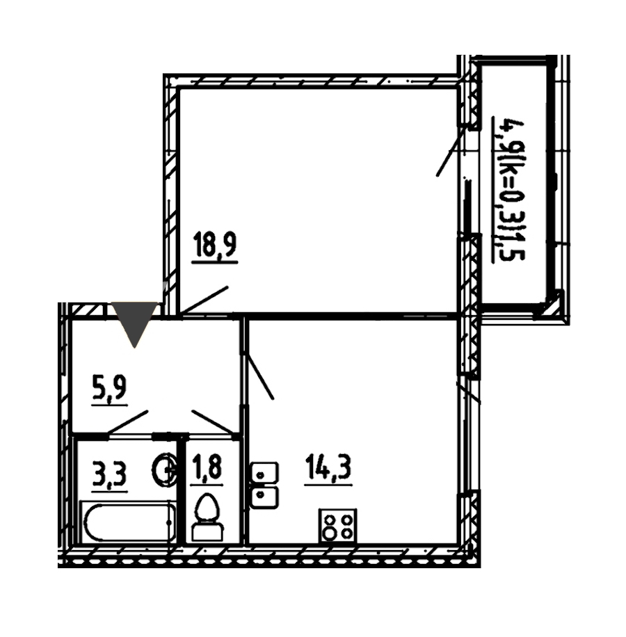 1-комнатная, 46 м² — ЖК ЖК Эталон на Неве
