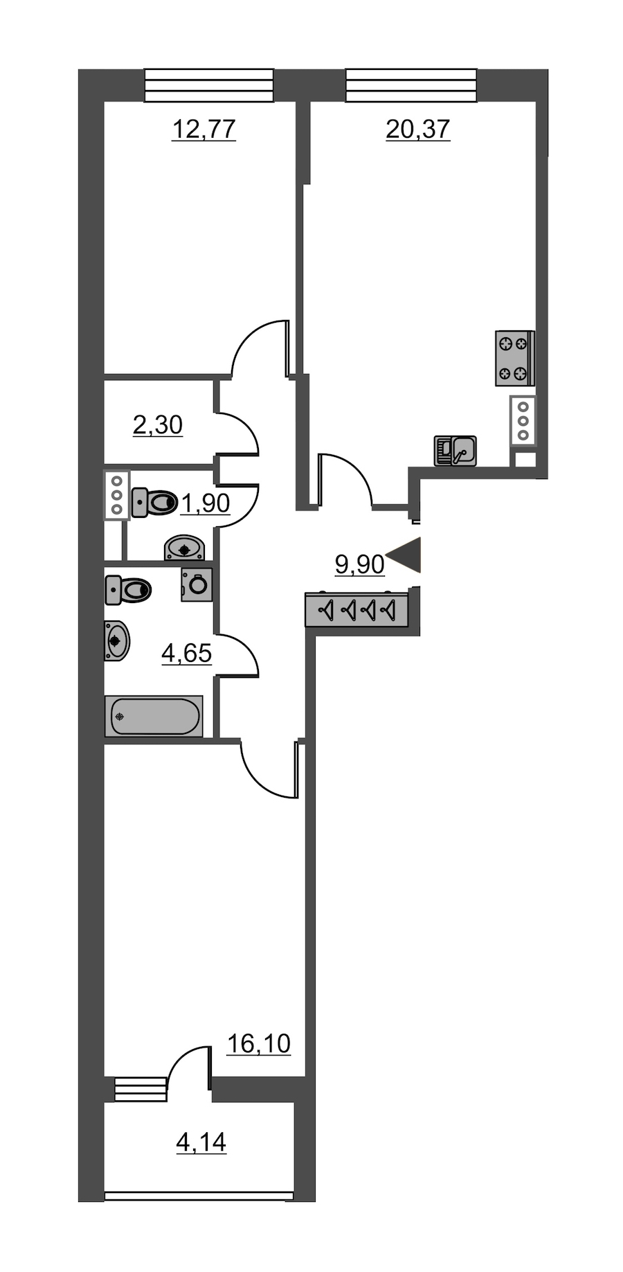 2-комнатная, 68 м² — ЖК ЖК Притяжение