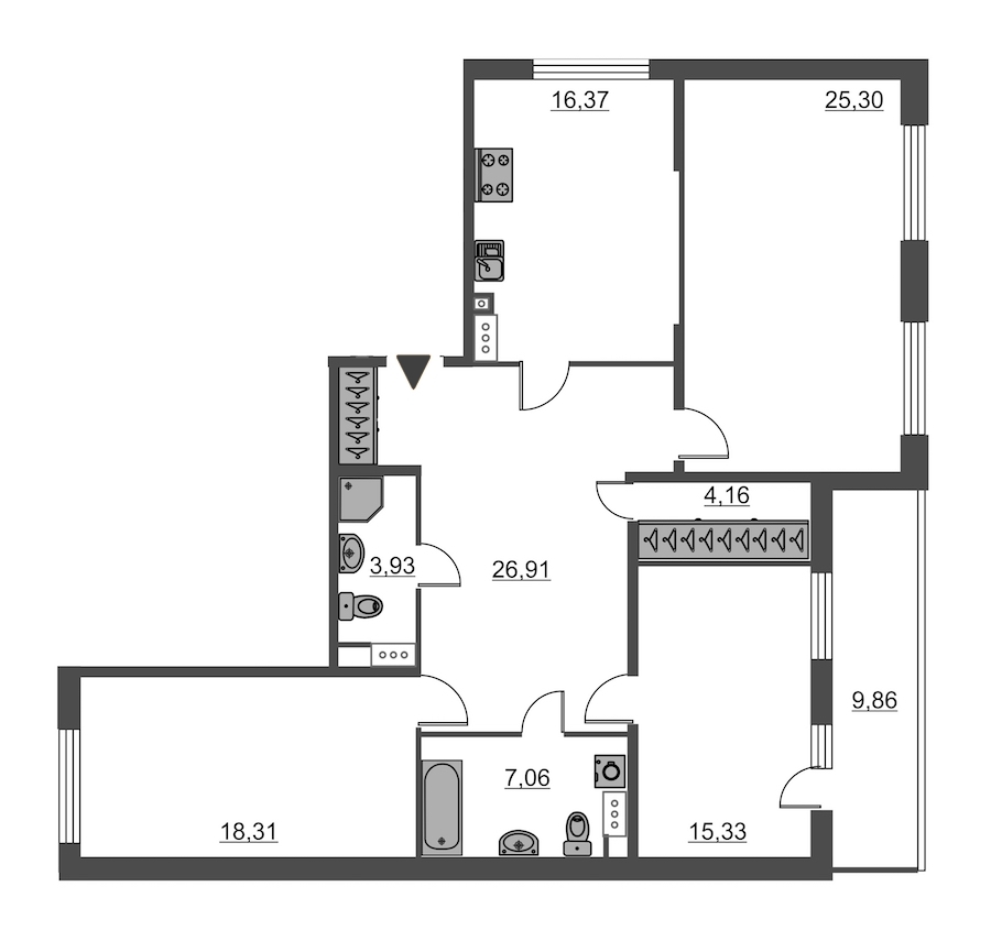 3-комнатная, 117 м² — ЖК ЖК Притяжение