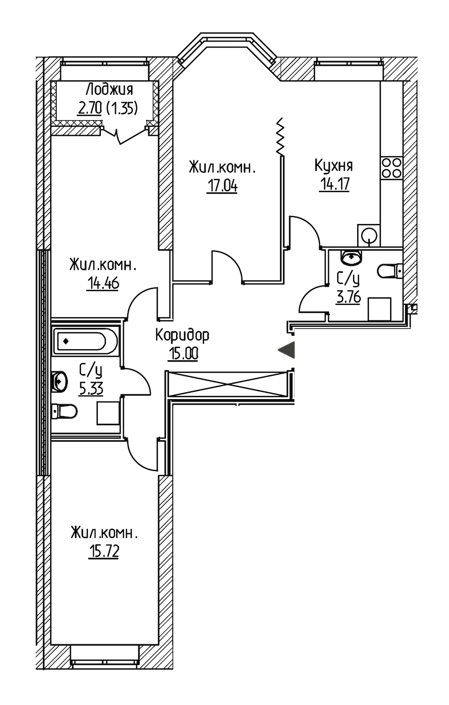 3-комнатная, 87 м² — ЖК ЖК Новое Купчино