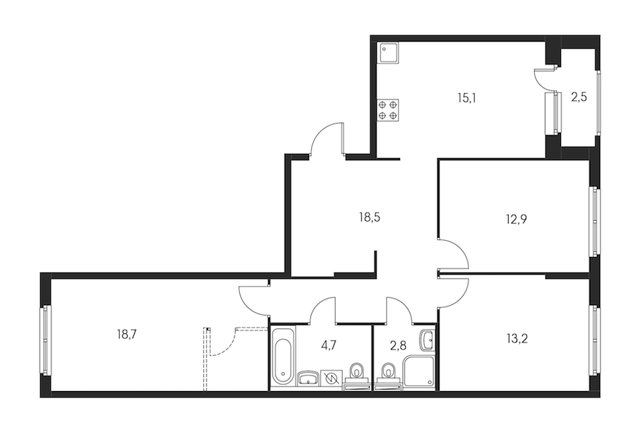 3-комнатная, 87 м² — ЖК ЖК Орловский парк