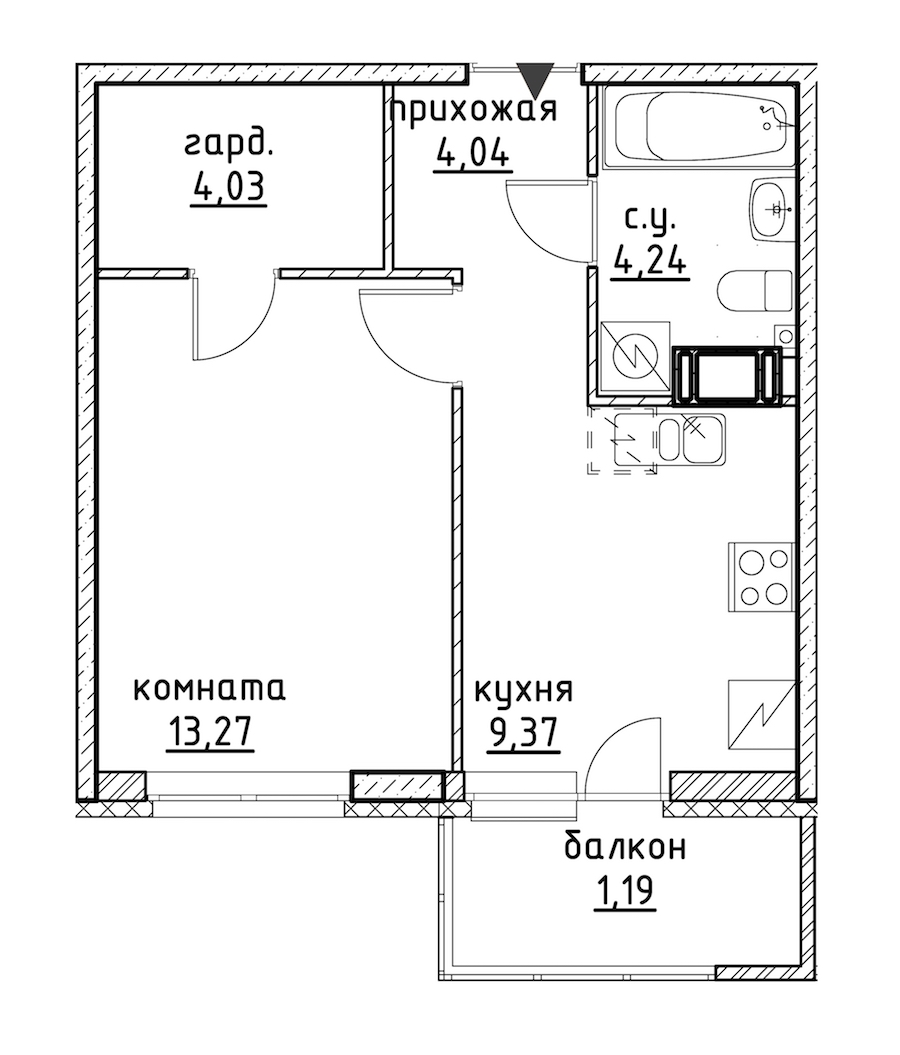 1-комнатная, 36 м² — ЖК ЖК Айди Кудрово (ID Kudrovo)