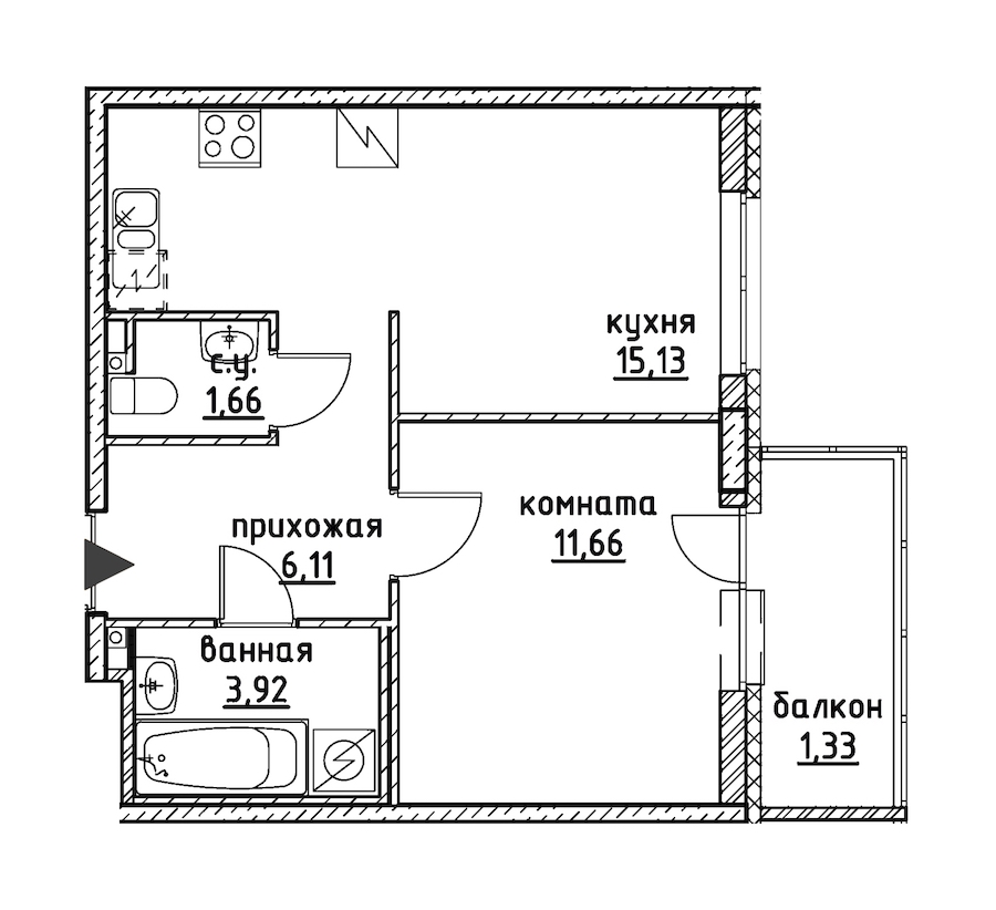 1-комнатная, 40 м² — ЖК ЖК Айди Кудрово (ID Kudrovo)