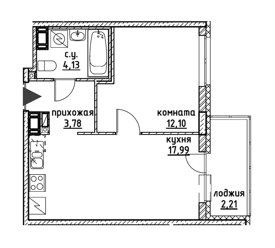 1-комнатная, 40 м² — ЖК ЖК Айди Кудрово (ID Kudrovo)