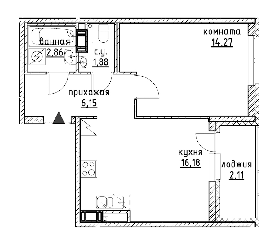 1-комнатная, 43 м² — ЖК ЖК Айди Кудрово (ID Kudrovo)