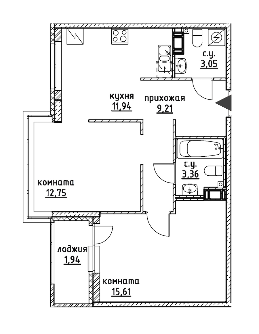 2-комнатная, 58 м² — ЖК ЖК Айди Кудрово (ID Kudrovo)