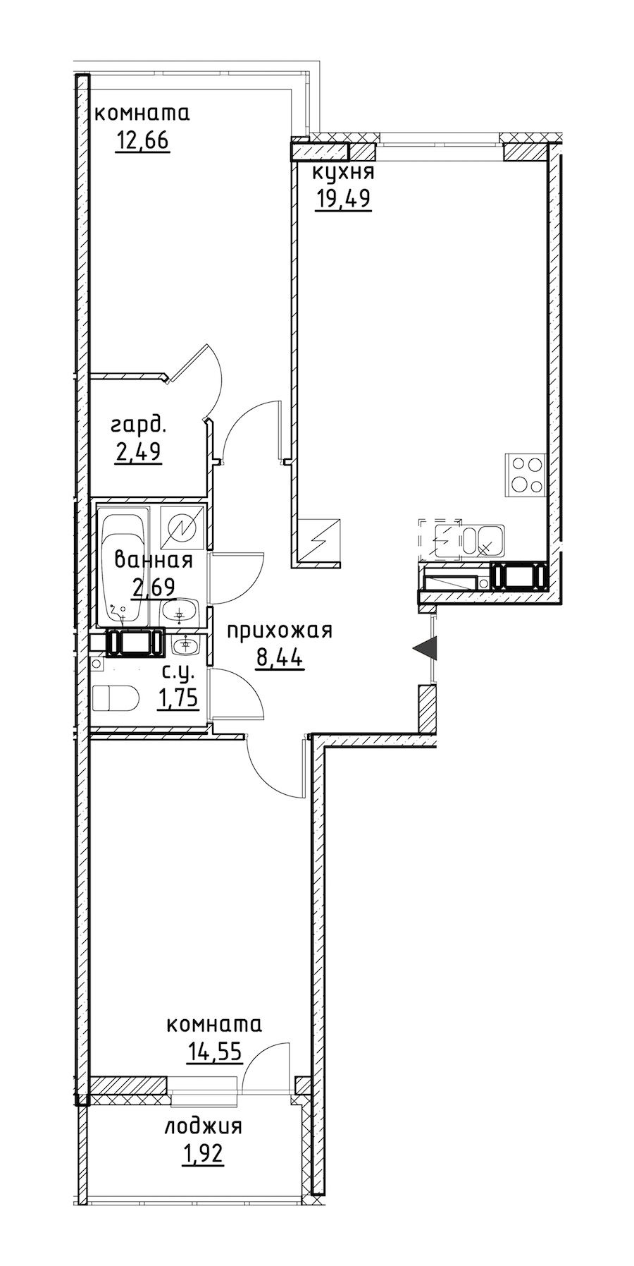 2-комнатная, 64 м² — ЖК ЖК Айди Кудрово (ID Kudrovo)