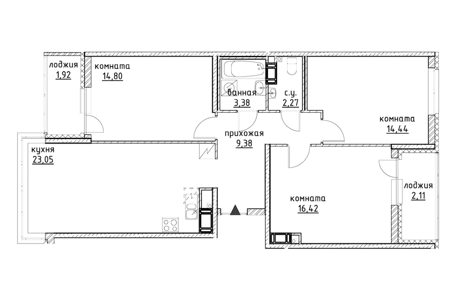 3-комнатная, 88 м² — ЖК ЖК Айди Кудрово (ID Kudrovo)