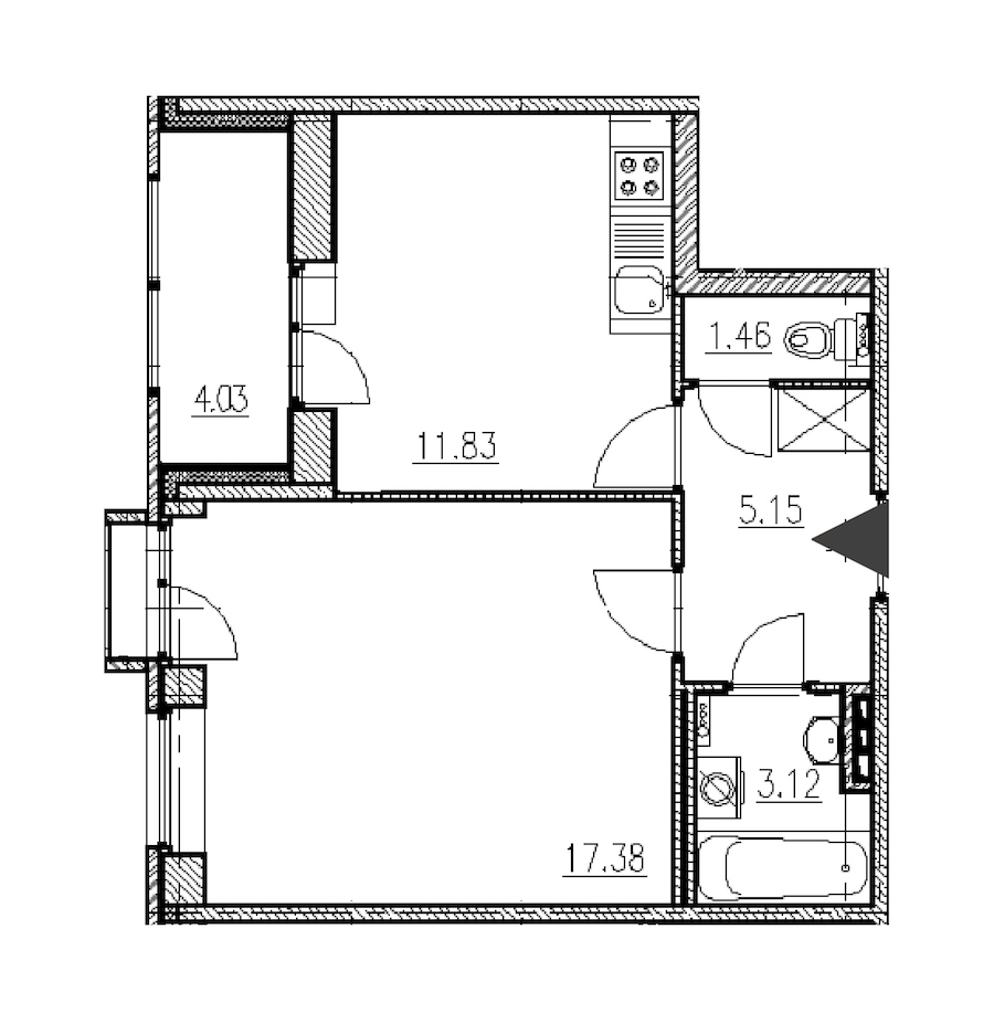 1-комнатная, 39 м² — ЖК ЖК Фортеция