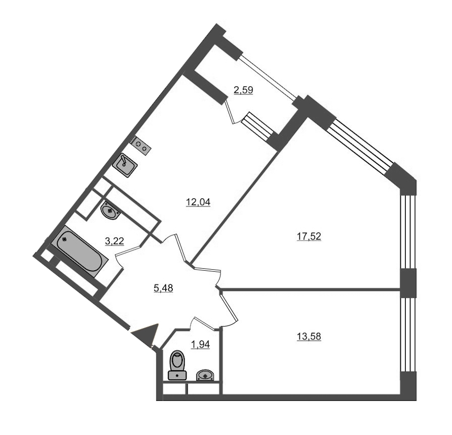 2-комнатная, 55 м² — ЖК ЖК Нью Тайм (New Time)