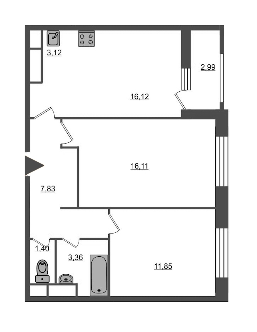 2-комнатная, 58 м² — ЖК ЖК Нью Тайм (New Time)