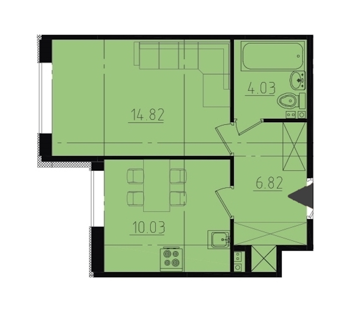 1-комнатная, 36 м² — ЖК ЖК Ювента