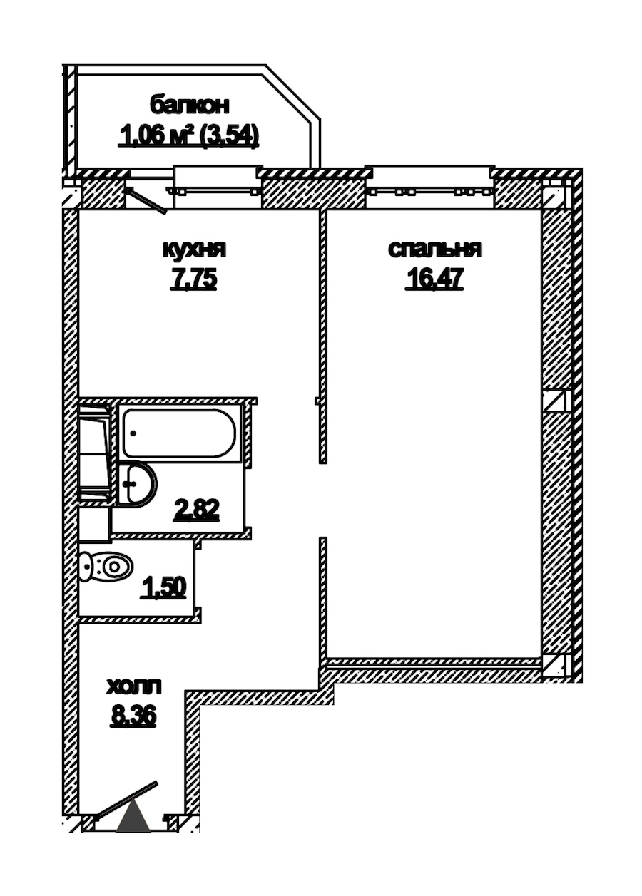 1-комнатная, 39 м² — ЖК ЖК Дружба
