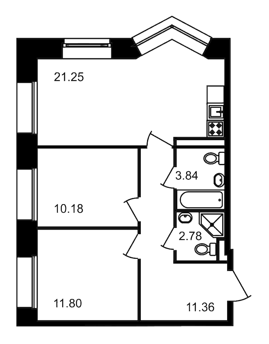 2-комнатная, 61 м² — ЖК Клубный дом Волковский