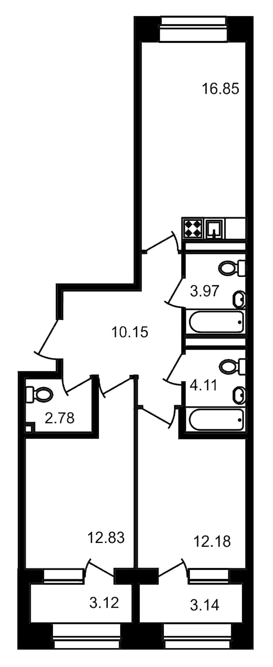 2-комнатная, 69 м² — ЖК Клубный дом Волковский
