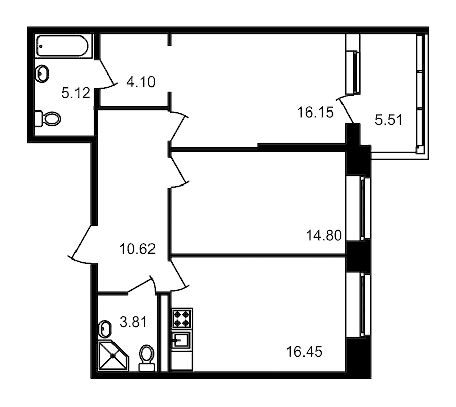 2-комнатная, 77 м² — ЖК Клубный дом Волковский