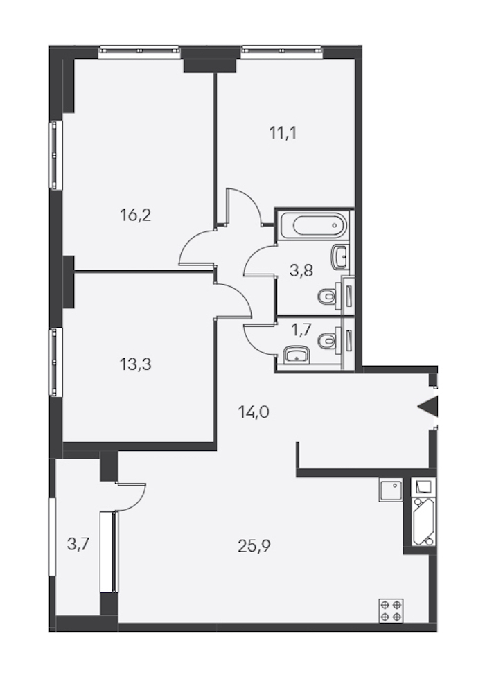 3-комнатная, 88 м² — ЖК ЖК Дальневосточный 15