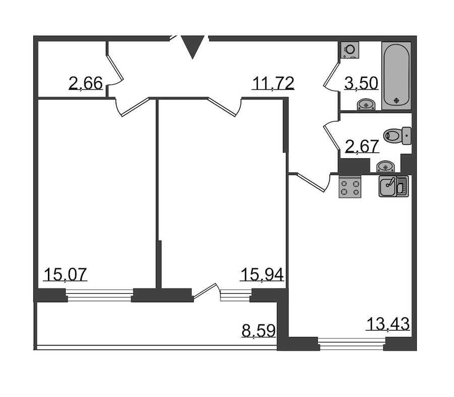 2-комнатная, 69 м² — ЖК Клубный дом Б57
