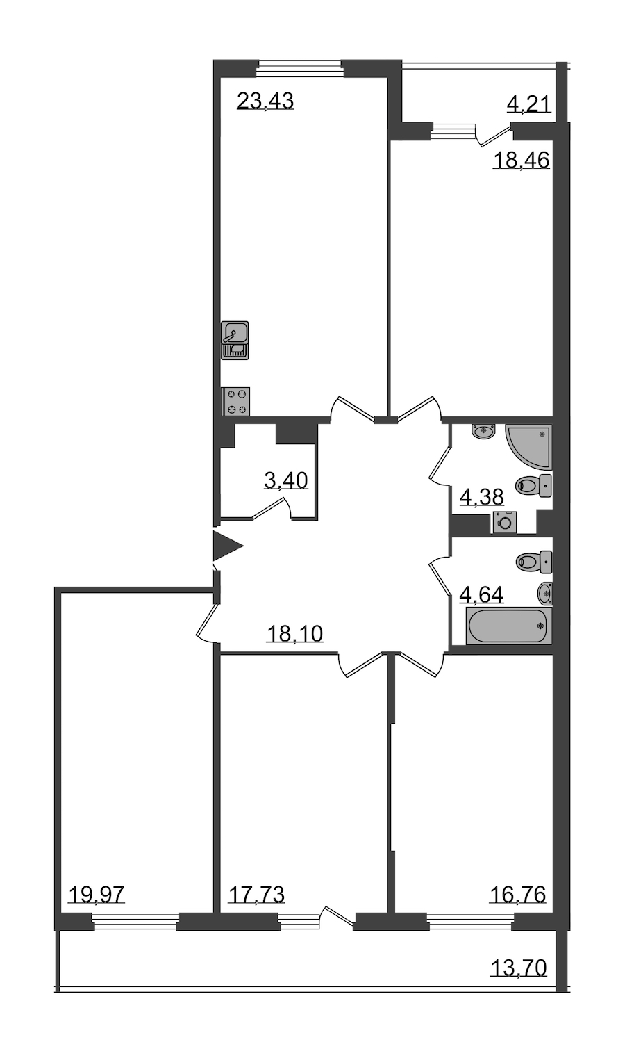4-комнатная, 136 м² — ЖК Клубный дом Б57