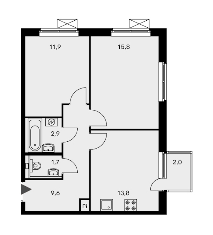 2-комнатная, 56 м² — ЖК ЖК Орловский парк
