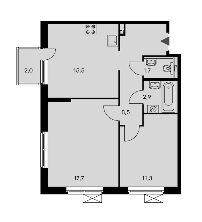 2-комнатная, 58 м² — ЖК ЖК Орловский парк