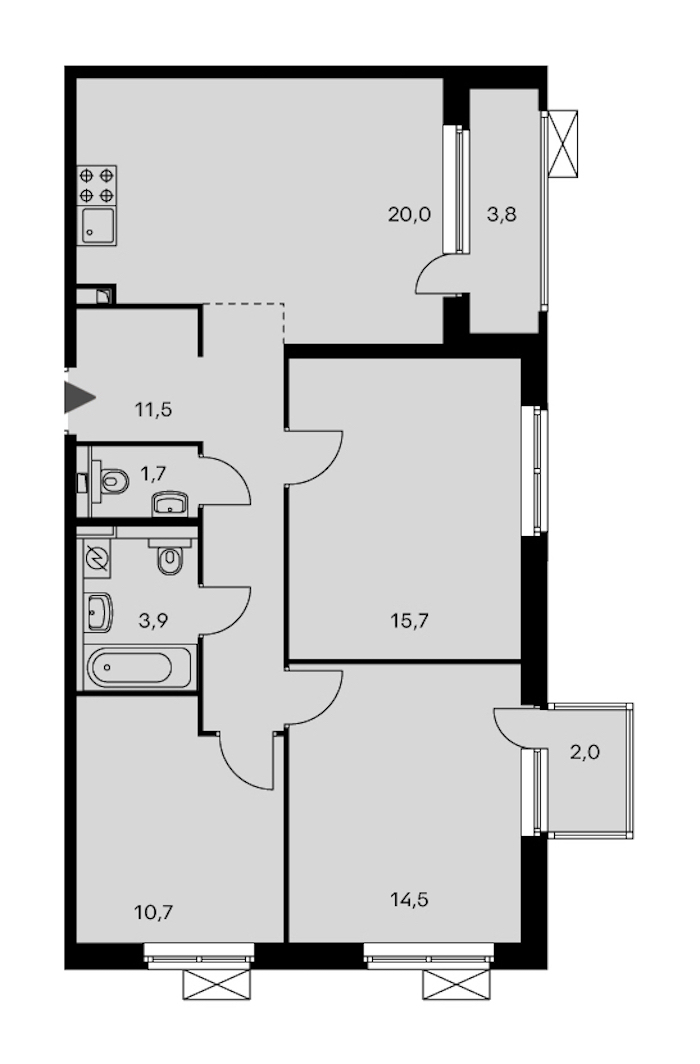 3-комнатная, 81 м² — ЖК ЖК Орловский парк