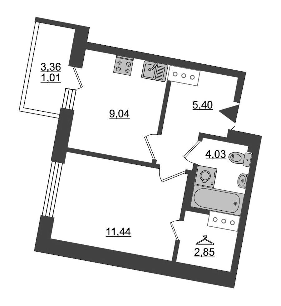 1-комнатная, 34 м² — ЖК ЖК ID Мурино (Айди Мурино)