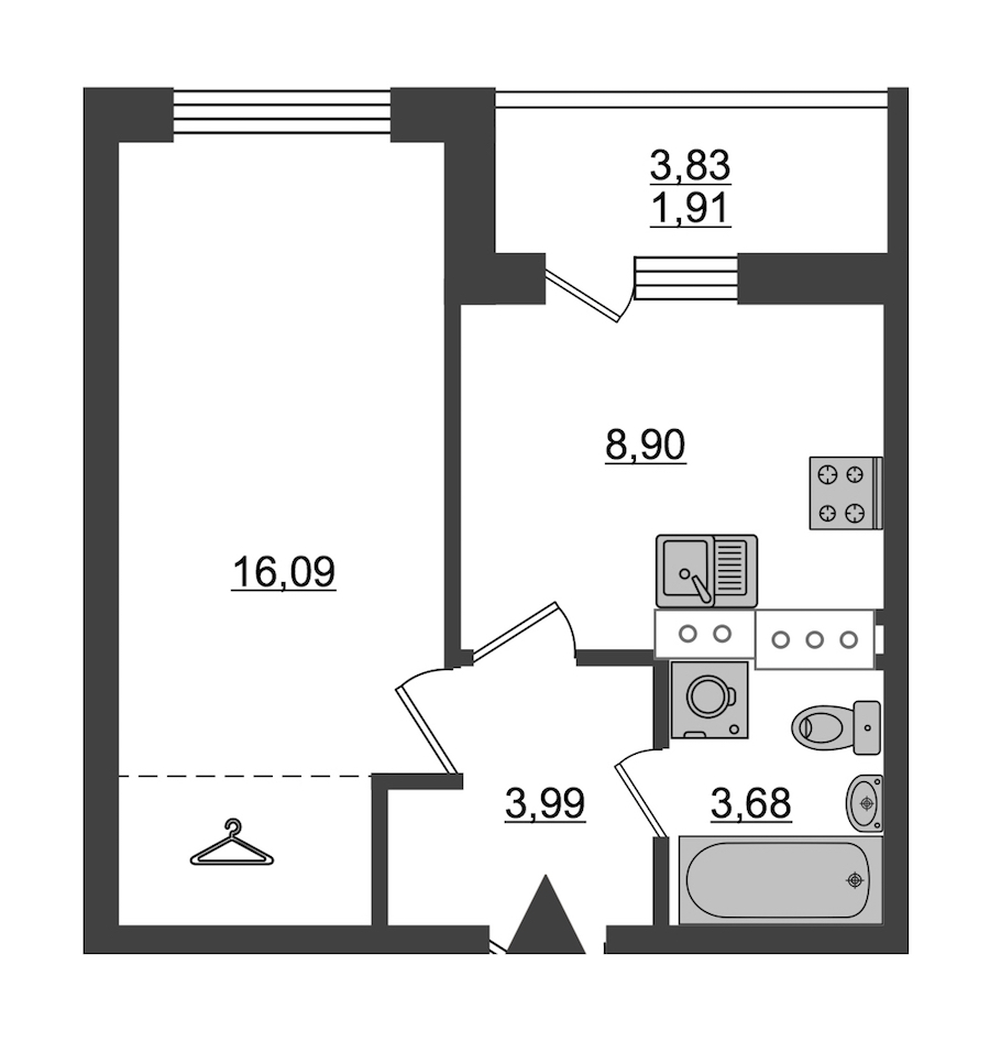 1-комнатная, 35 м² — ЖК ЖК ID Мурино (Айди Мурино)