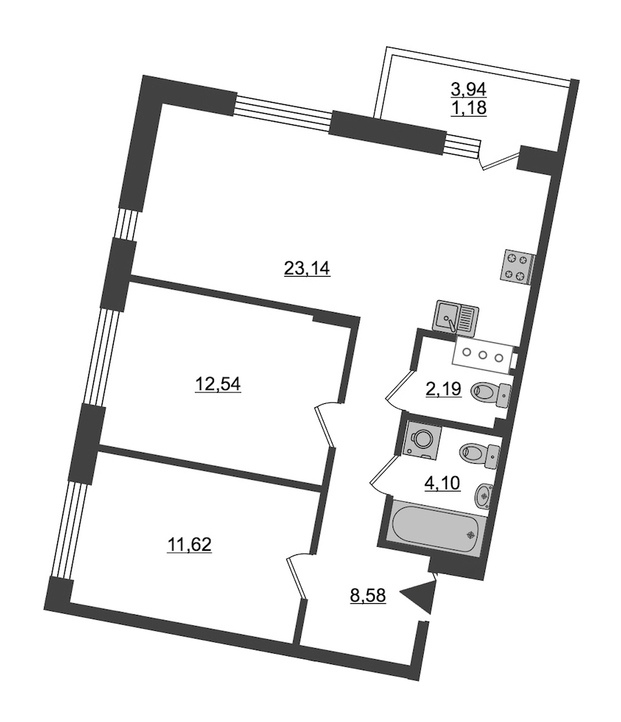 2-комнатная, 63 м² — ЖК ЖК ID Мурино (Айди Мурино)