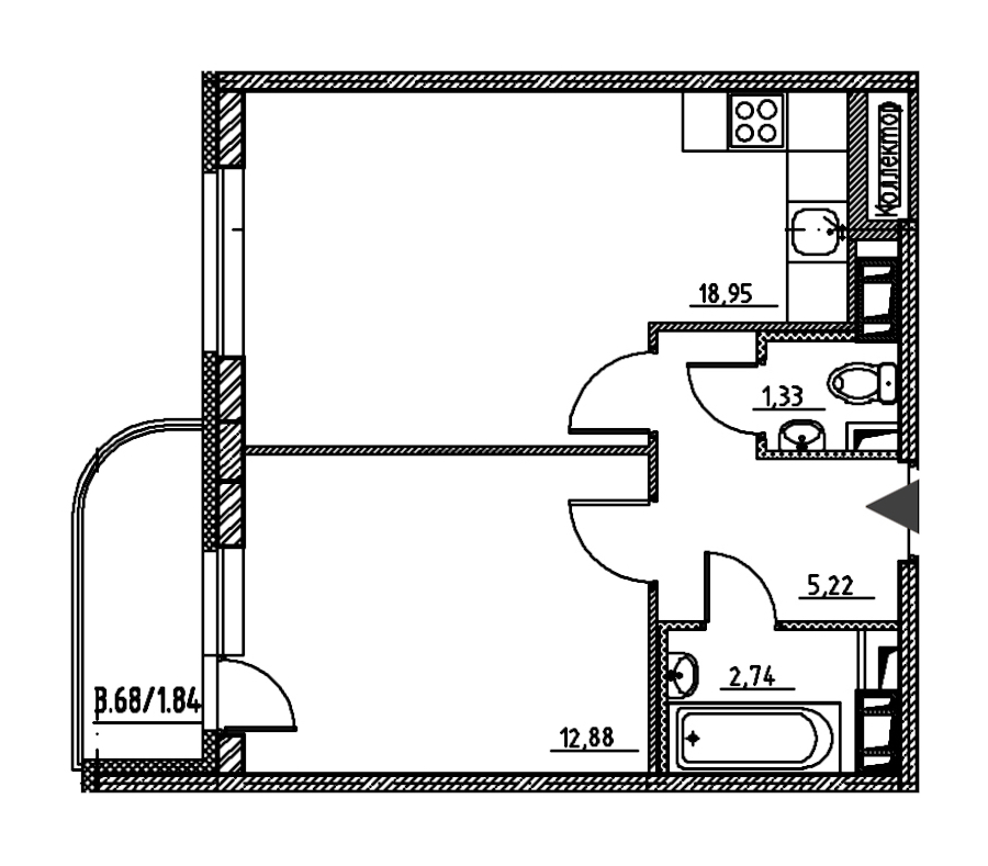 1-комнатная, 43 м² — ЖК ЖК Энфилд