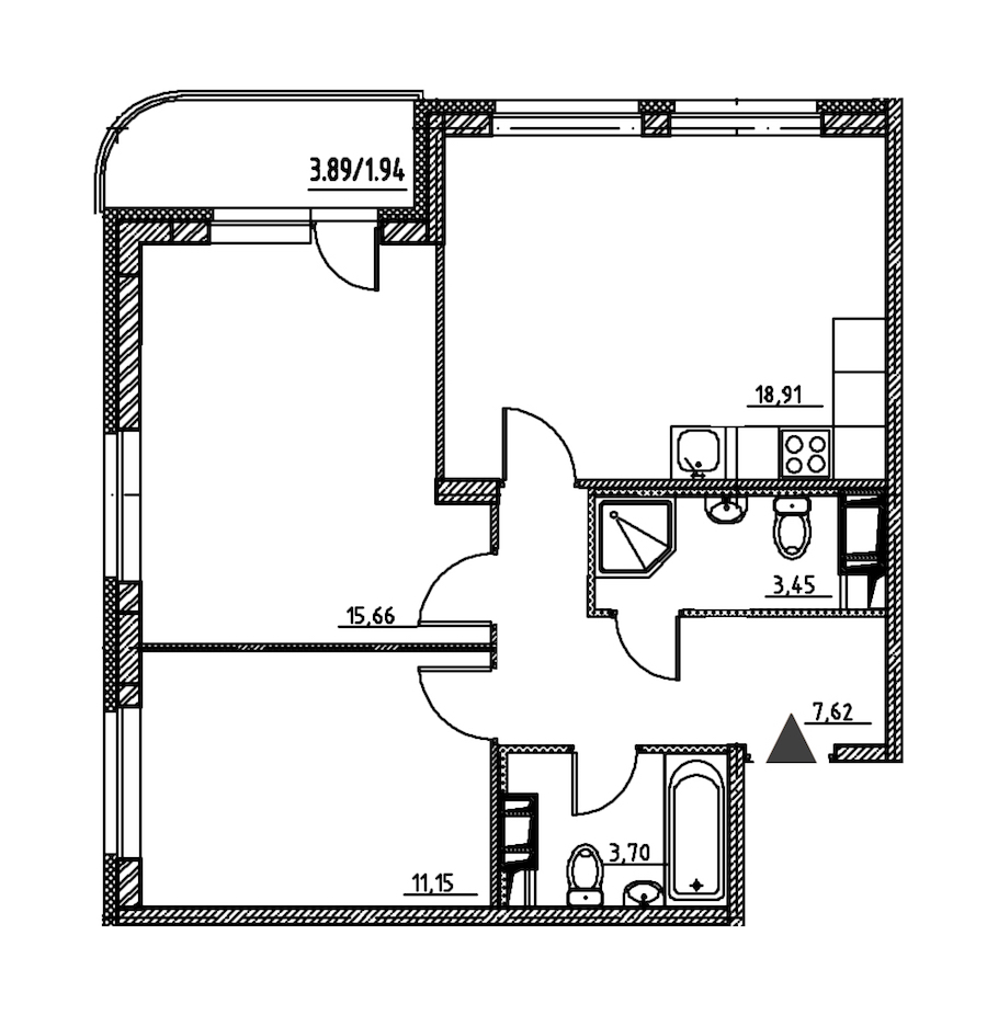 2-комнатная, 62 м² — ЖК ЖК Энфилд