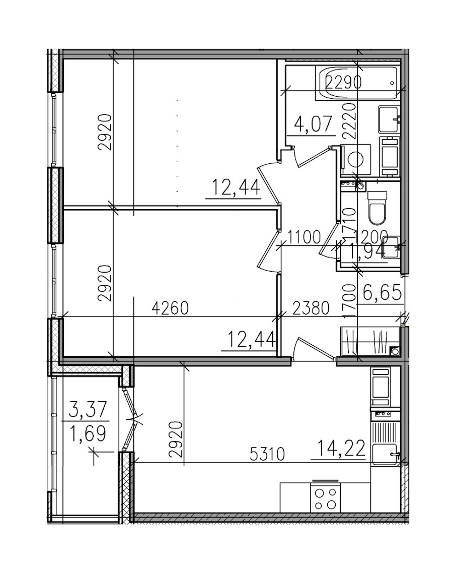 2-комнатная, 53 м² — ЖК ЖК Янила Драйв