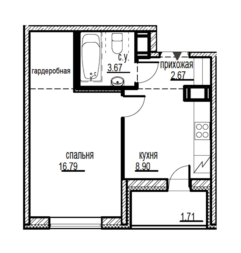 1-комнатная, 34 м² — ЖК ЖК ID Мурино (Айди Мурино)