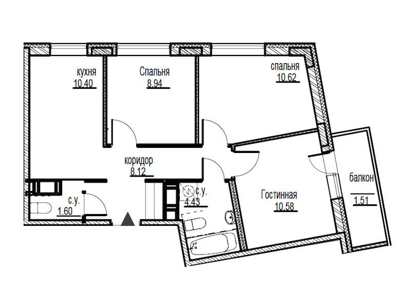 3-комнатная, 56 м² — ЖК ЖК ID Мурино (Айди Мурино)