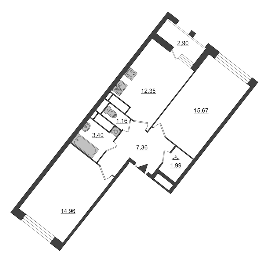 2-комнатная, 58 м² — ЖК ЖК Нью Тайм (New Time)