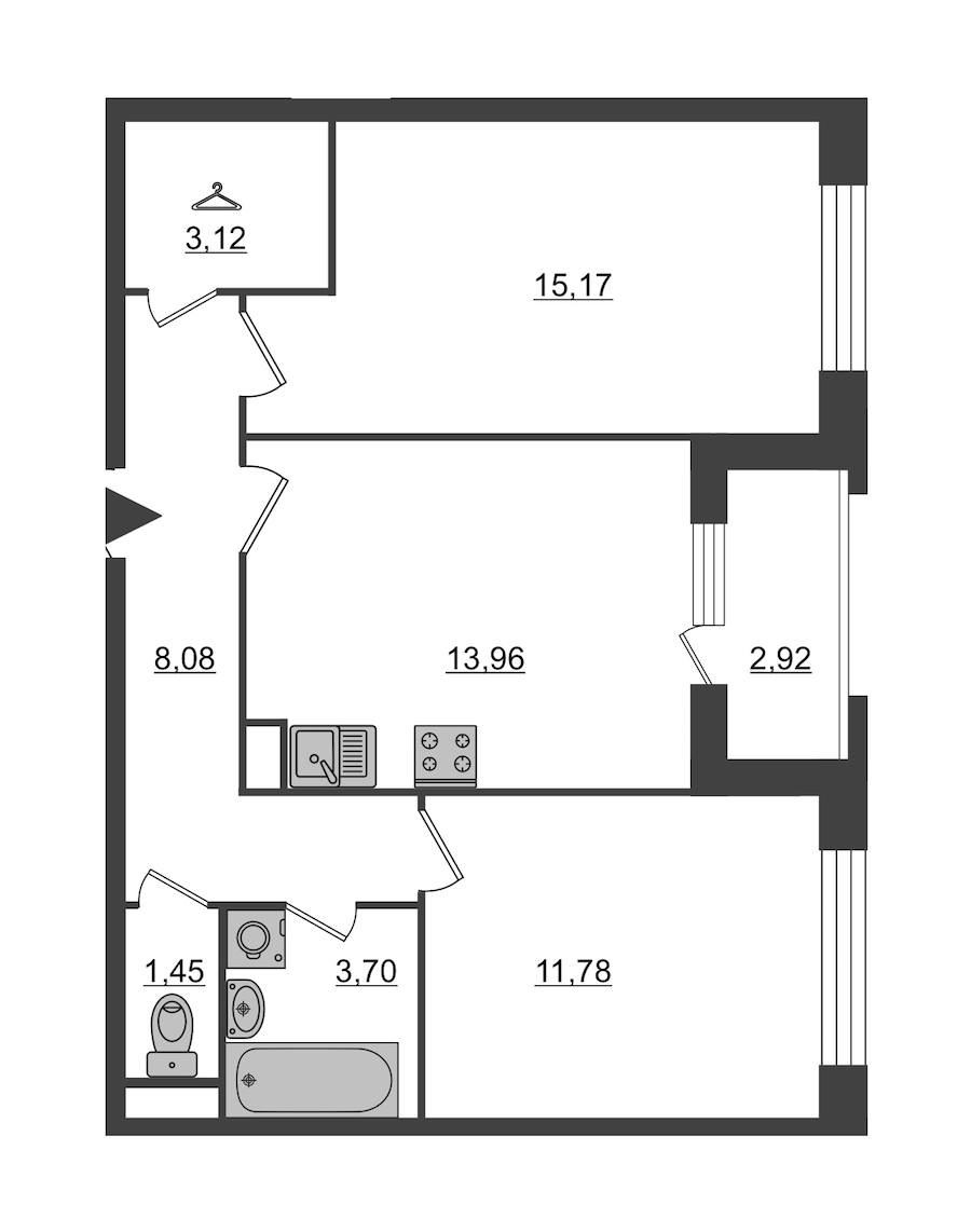 2-комнатная, 59 м² — ЖК ЖК Нью Тайм (New Time)