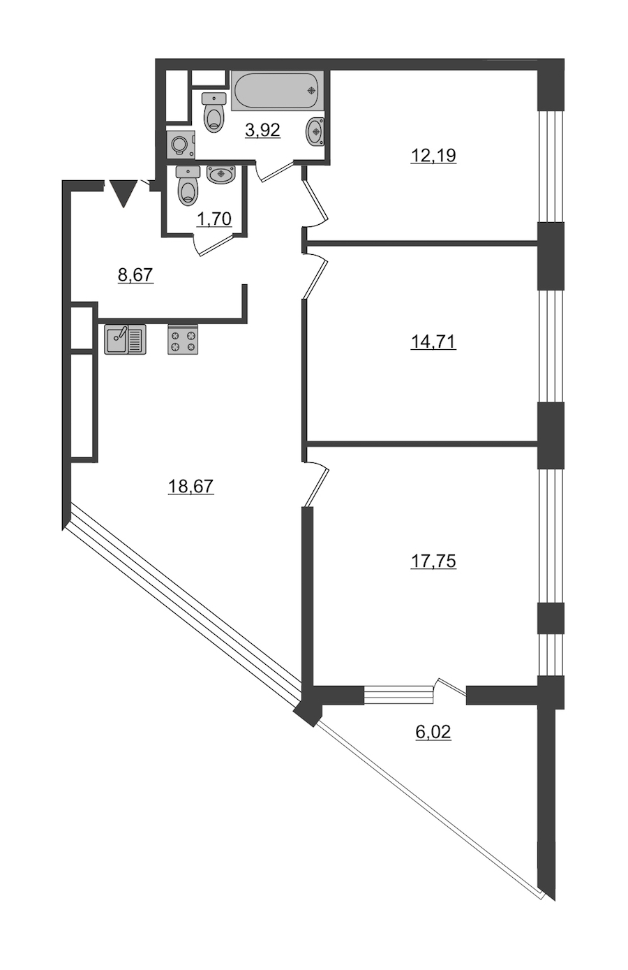 3-комнатная, 81 м² — ЖК ЖК Нью Тайм (New Time)